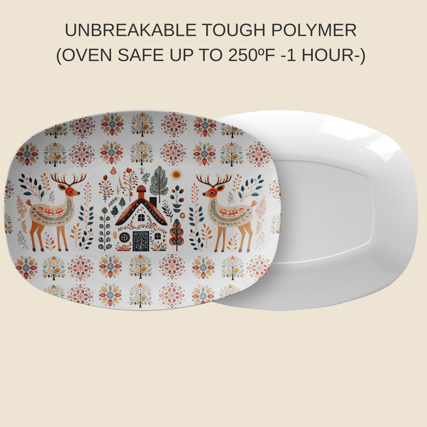 Scandinavian Serving Platter - Nordic Deer Folk Art Tray - Hygge Kitchen Decor Gift