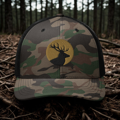 Deer Camouflage Trucker Hat - Camping and Hunting Mountains Cap