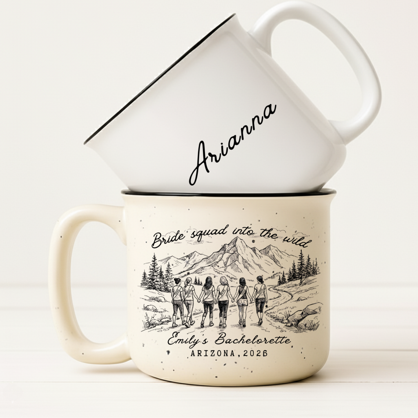 Personalized Bachelorette Mug - Custom Camping Bridesmaid Proposal Gift - Rustic Wedding Cup