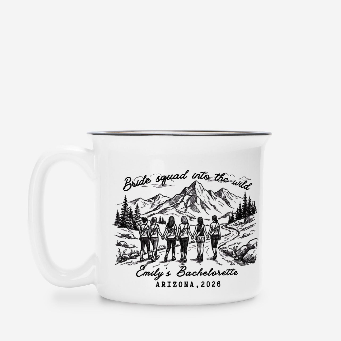 Personalized Bachelorette Mug - Custom Camping Bridesmaid Proposal Gift - Rustic Wedding Cup