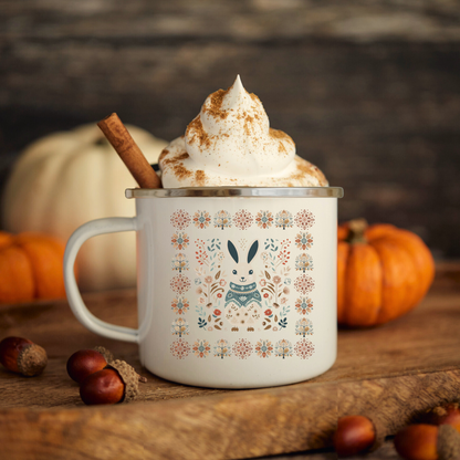 Bunny Folk Art Camping Cup -Thank you gift idea Easter Season or Spring Brunch Decor