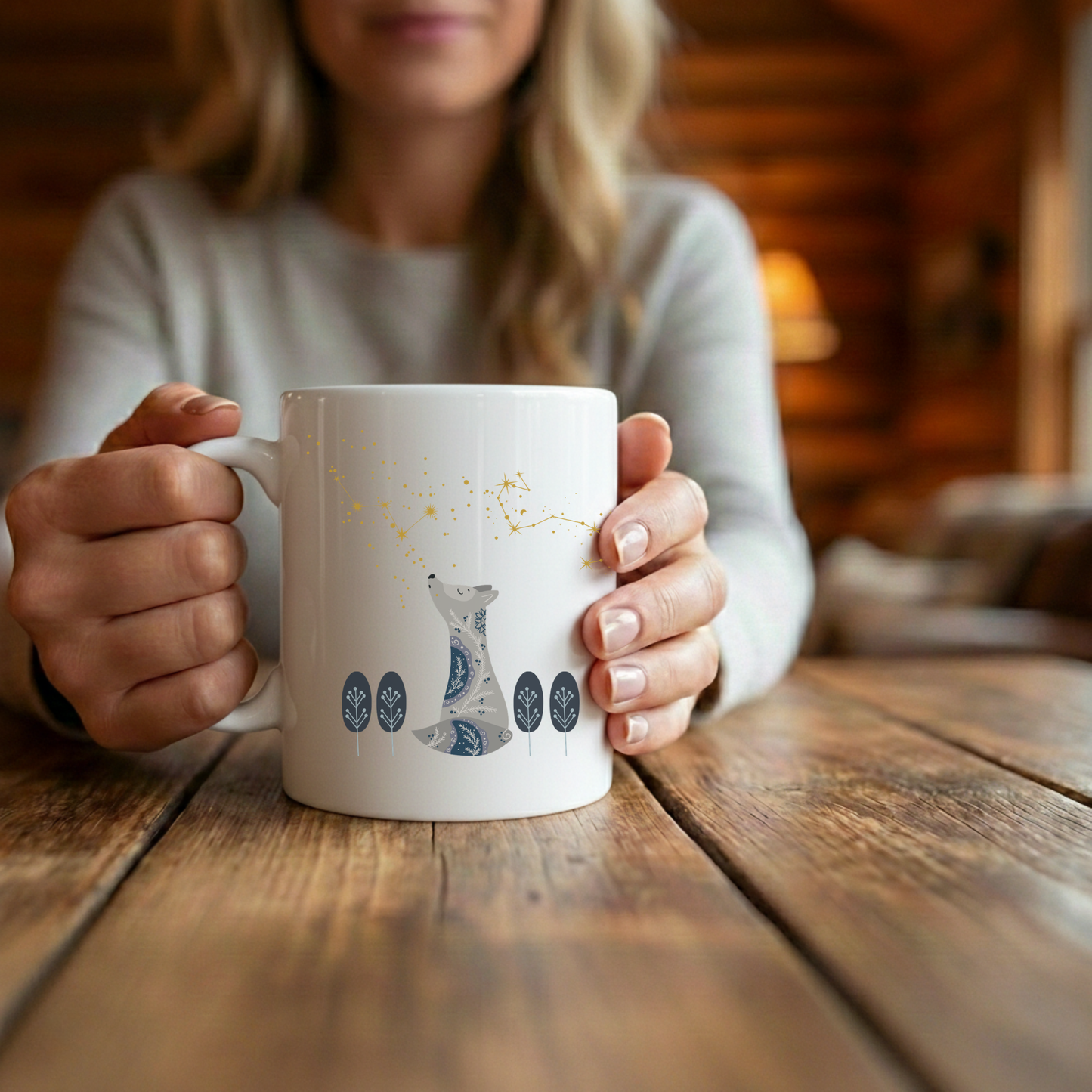 Personalized Nordic Wolf Mug - Constellation Gift for Him - Scandinavian Forest Stars Cup