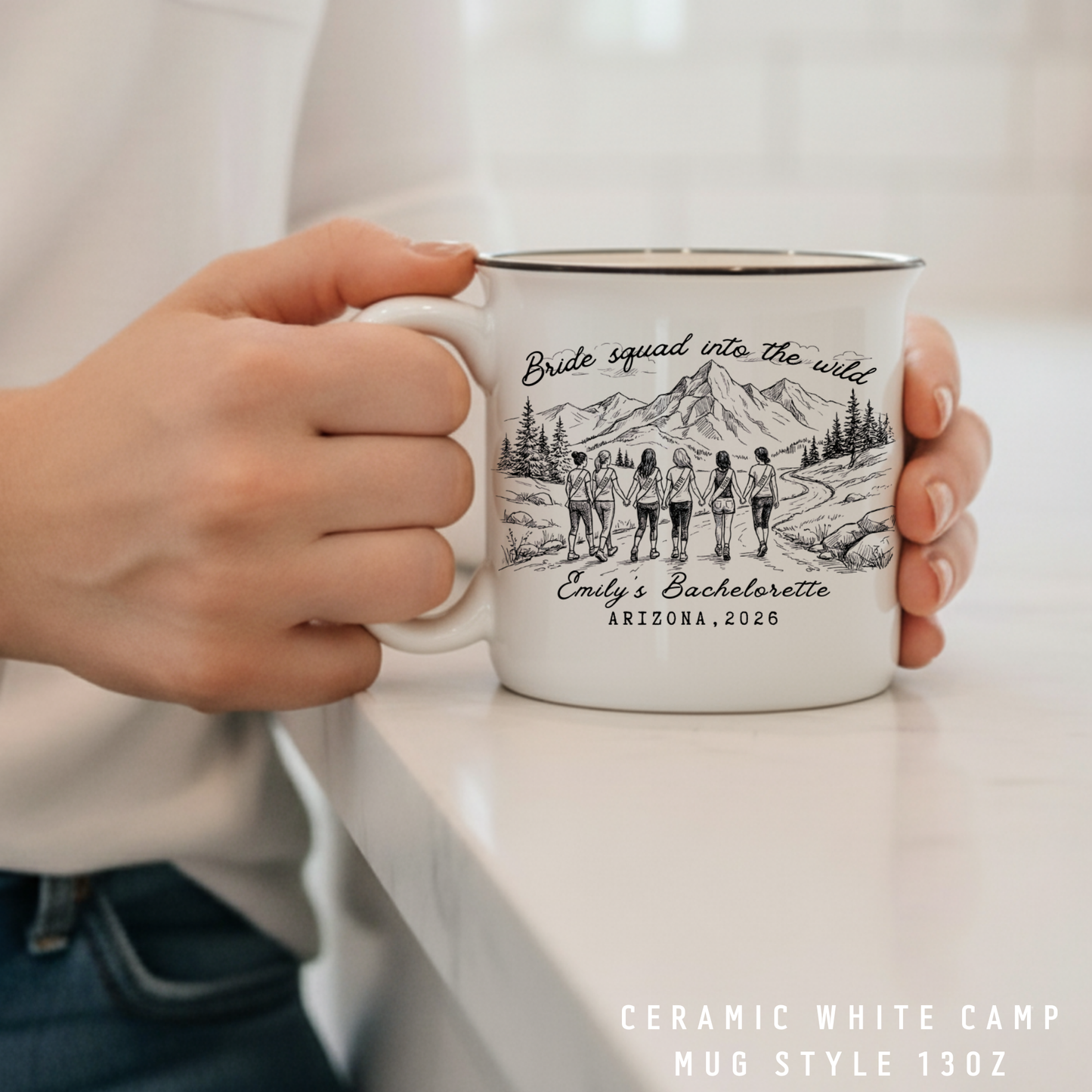 Personalized Bachelorette Mug - Custom Camping Bridesmaid Proposal Gift - Rustic Wedding Cup