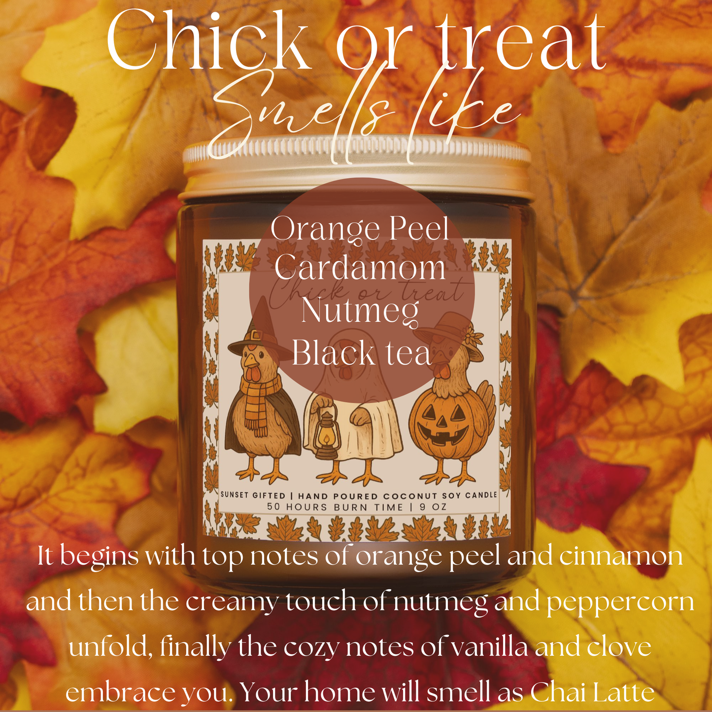 Farmhouse Chicken Candle - Cozy Fall Decor Gift - Rustic Halloween Amber Jar Candle