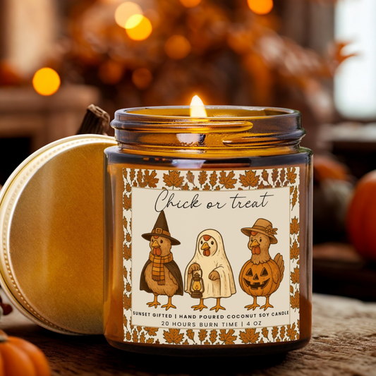 Farmhouse Chicken Candle - Cozy Fall Decor Gift - Rustic Halloween Amber Jar Candle