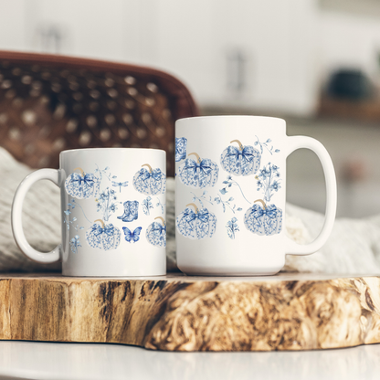 Blue Pumpkin Chinoiserie Mug - Cozy Fall Gift for Thanksgiving