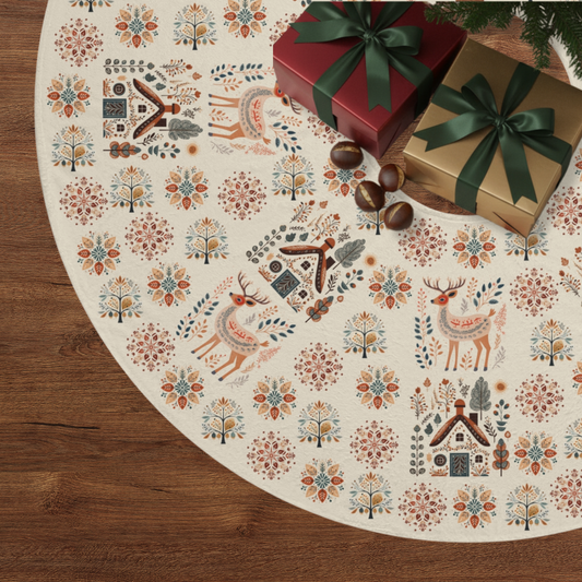 Scandinavian Christmas Tree Skirt - Nordic Hygge Home Decor - Mountain Folk Art Design