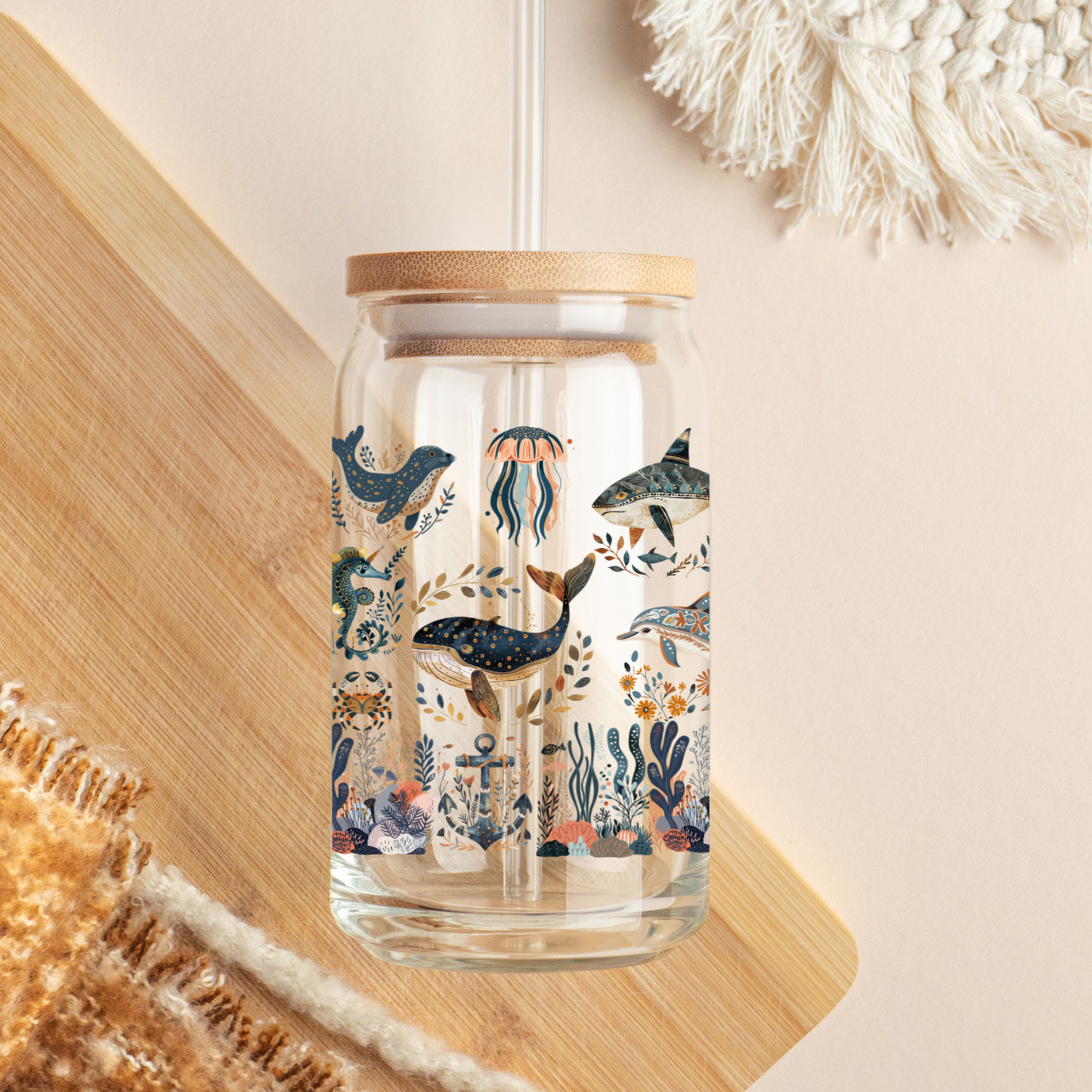 Ocean Themed Glass Tumbler Perfect for Beach Lovers and Summer Party drinkware