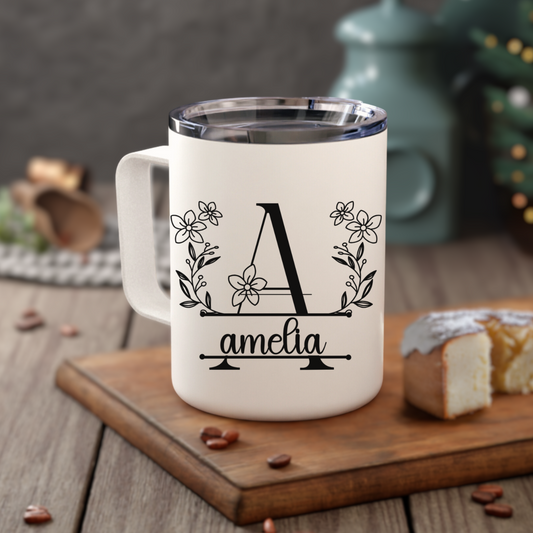 Floral Custom name Mug Insulated with lid - Women & Bridesmaid Gifts