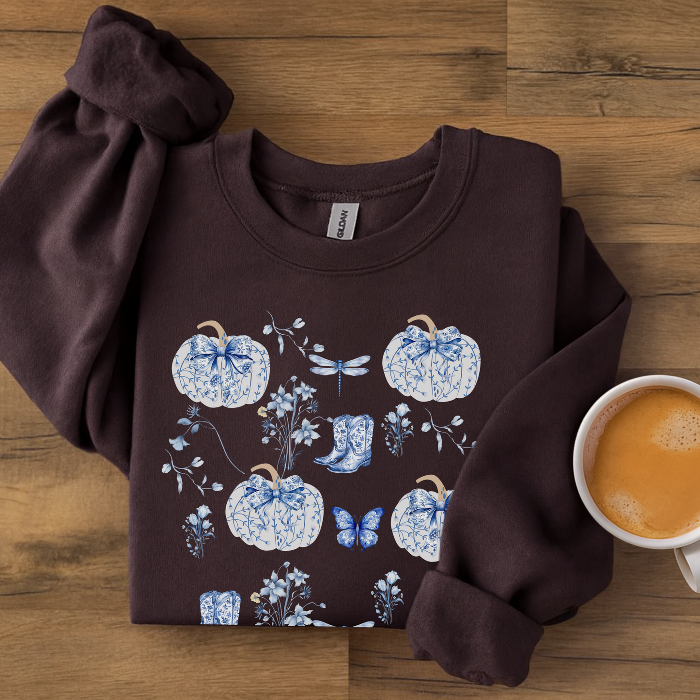 Blue Coquette Pumpkin Sweatshirt - Cozy Floral Women Fall Outfits
