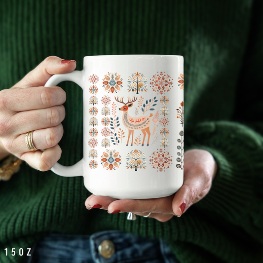 Deer Mug Nordic Mountains Nordic Gift - Aesthetic Winter Folk Art Mug Gift Appreciation