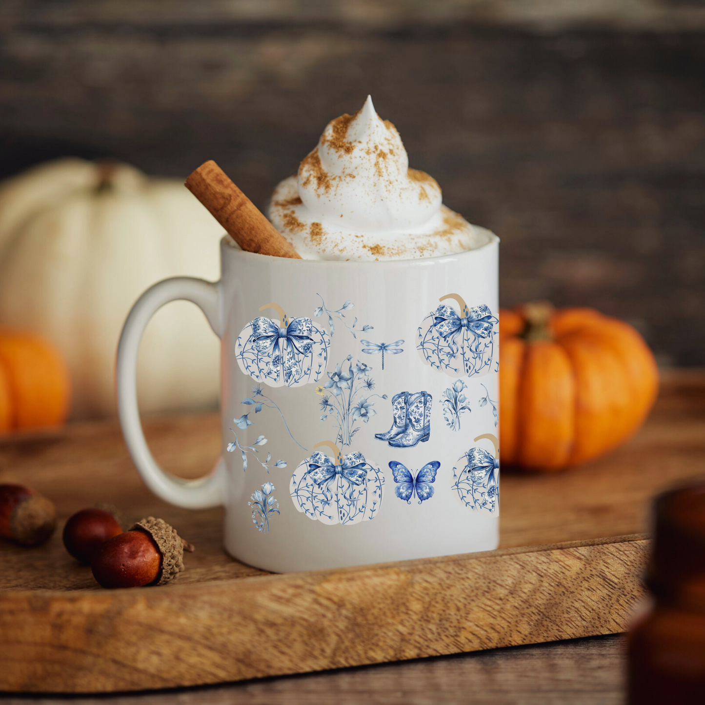 Blue Pumpkin Chinoiserie Mug - Cozy Fall Gift for Thanksgiving
