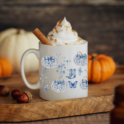 Blue Pumpkin Chinoiserie Mug - Cozy Fall Gift for Thanksgiving