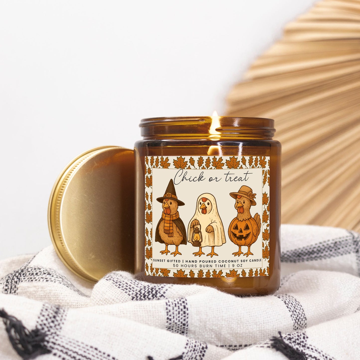 Farmhouse Chicken Candle - Cozy Fall Decor Gift - Rustic Halloween Amber Jar Candle