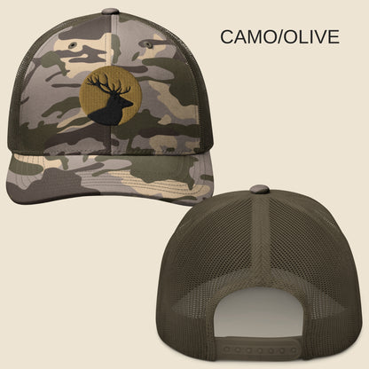 Deer Camouflage Trucker Hat - Camping and Hunting Mountains Cap