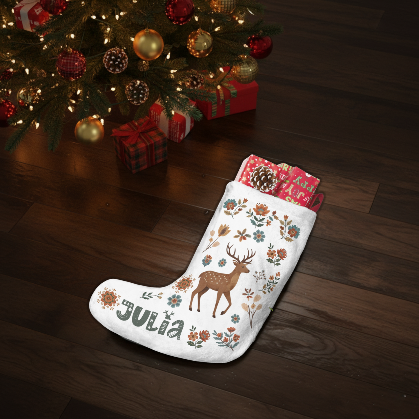 Personalized Christmas Stocking - Nordic Deer Cabin Decor - Custom Name Holiday Gift