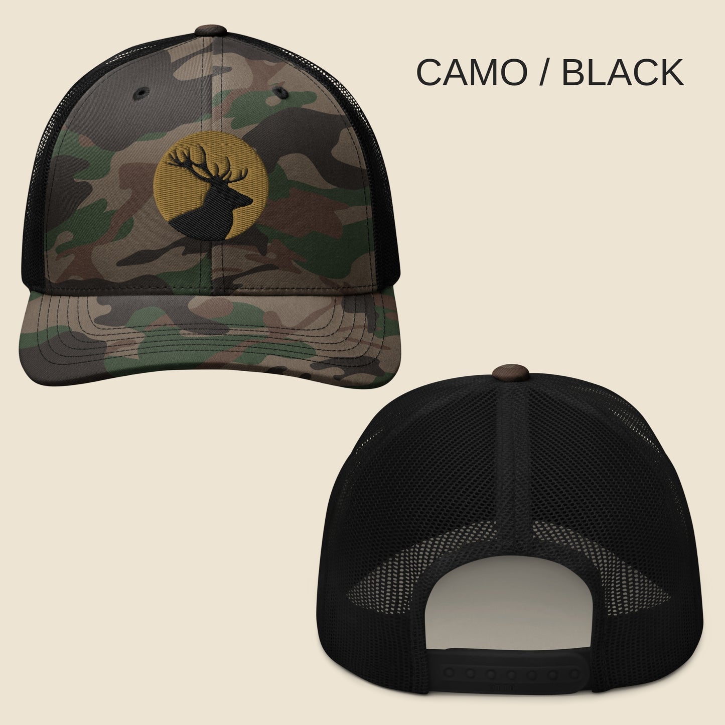 Deer Camouflage Trucker Hat - Camping and Hunting Mountains Cap