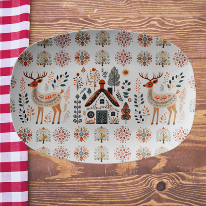 Deer nordic folk art platter - Hostess Family Gift Hygge Home