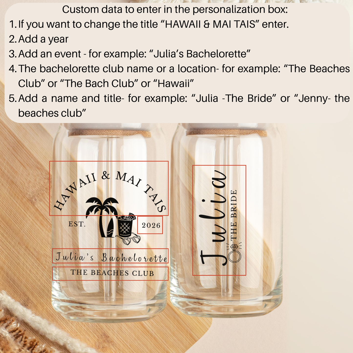 Hawaii Bachelorette Iced Glass Cup girls trip - Engagement Gift Bridesmaids