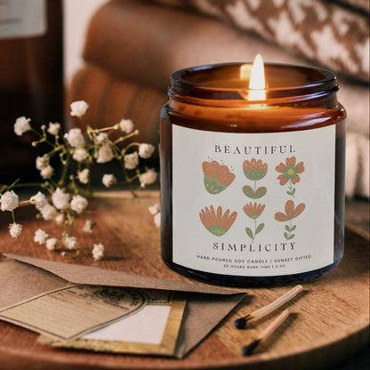 Wildflowers Candle for Hygge Home Decor, Botanical & Gardening Gift - Nordic Minimalist Design Gift