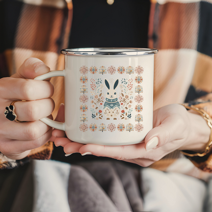 Bunny Folk Art Camping Cup -Thank you gift idea Easter Season or Spring Brunch Decor