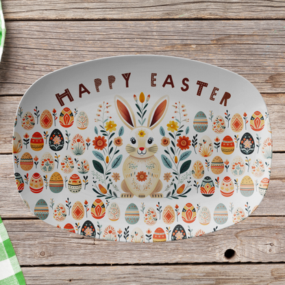 Easter Table decor platter for spring party, Bunny Folk Art platter Gift