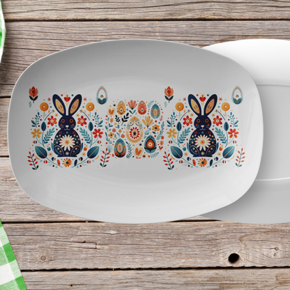 Easter Bunny Platter Gift idea with Scandinavian Folk Art Spring Party Decor