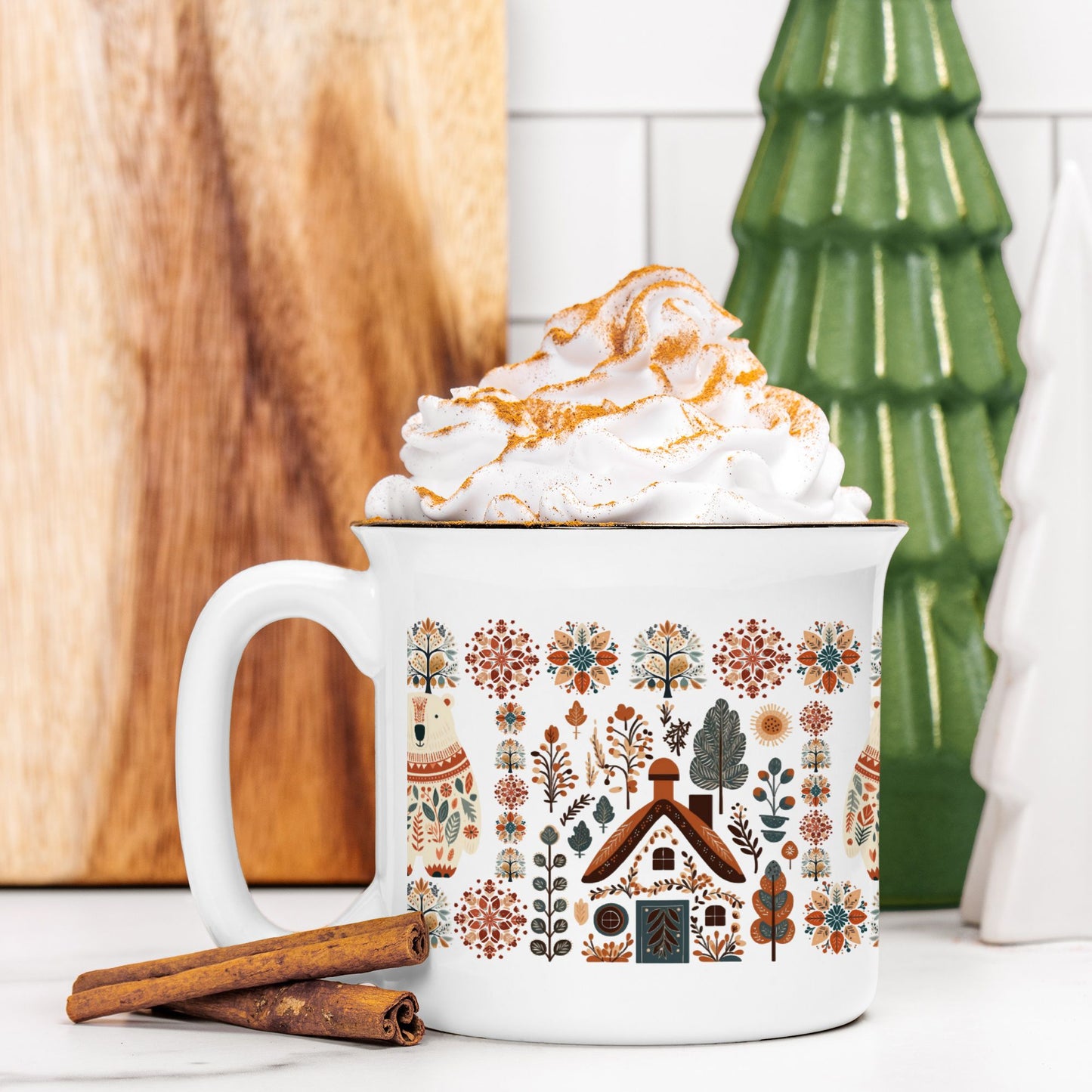 Polar Bear Campfire Mug Gift Ceramic Scandinavian Design Home Decor