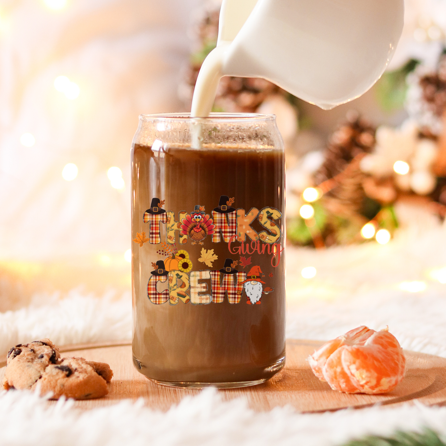 Thanksgiving Iced Coffee Cup - Personalized Family Matching Tumbler - Fall Hostess Gift