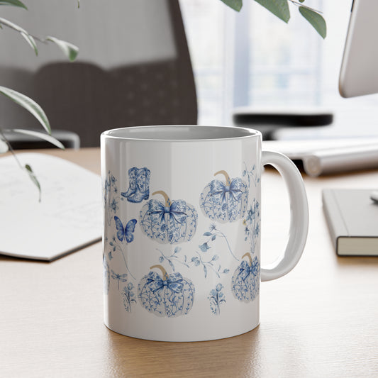 Blue Pumpkin Chinoiserie Mug - Cozy Fall Gift for Thanksgiving