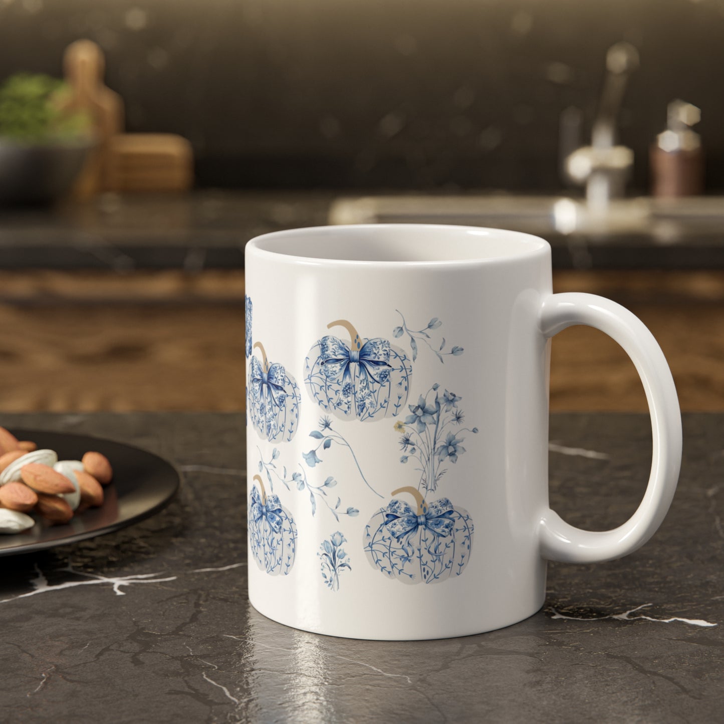 Blue Pumpkin Chinoiserie Mug - Cozy Fall Gift for Thanksgiving