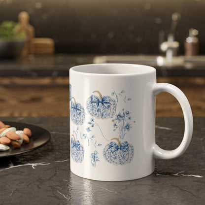 Blue Pumpkin Chinoiserie Mug - Cozy Fall Gift for Thanksgiving
