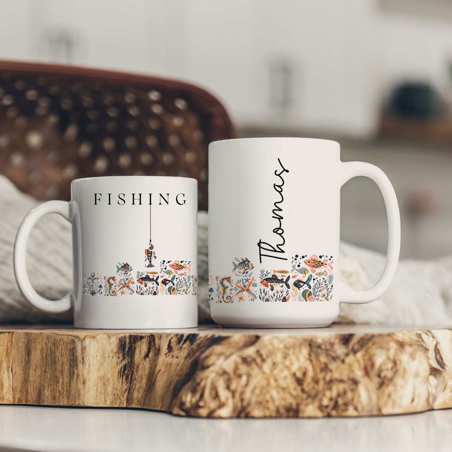 Fishing Mug Nordic Folk Art Gift for Fisherman Sailing and Beach Lovers