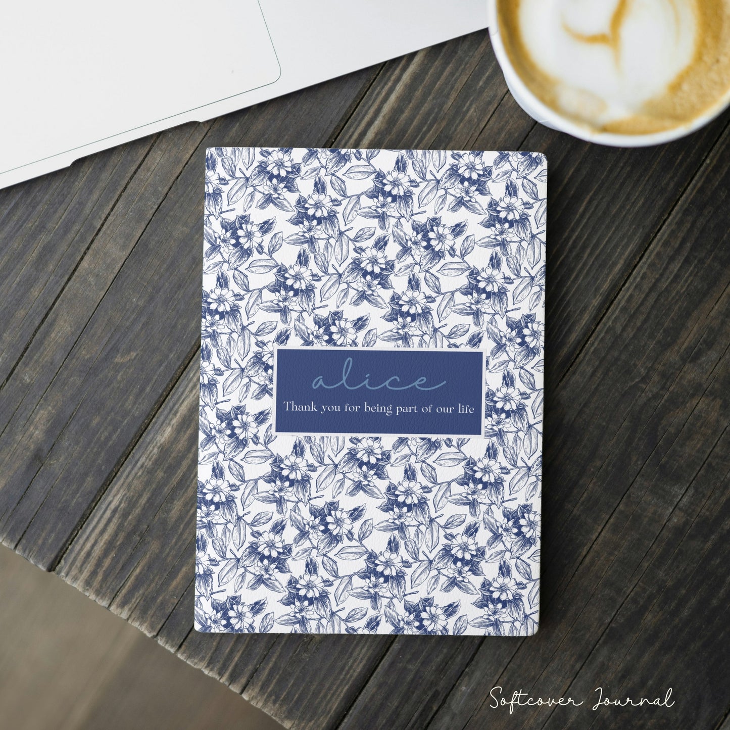 Journal Blue Floral Design with Thank you Message for friends and family