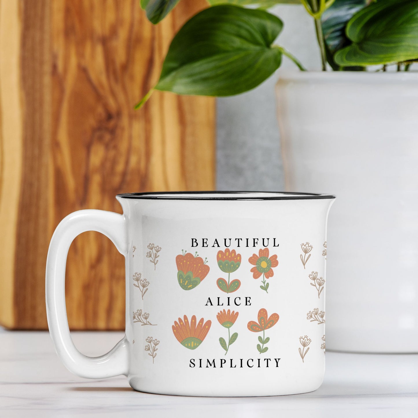 Ceramic Mug Room Prints Minimalist Floral Art - Motivational Thank you gift