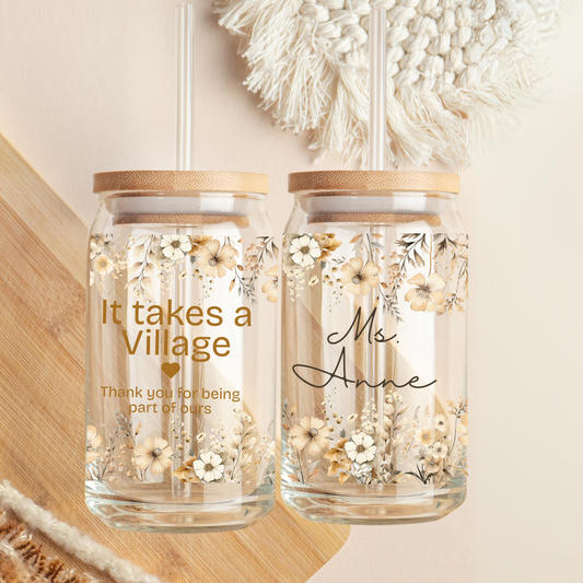 It takes a village Cup Floral Tumbler Daycare and Friends Thank you Gift