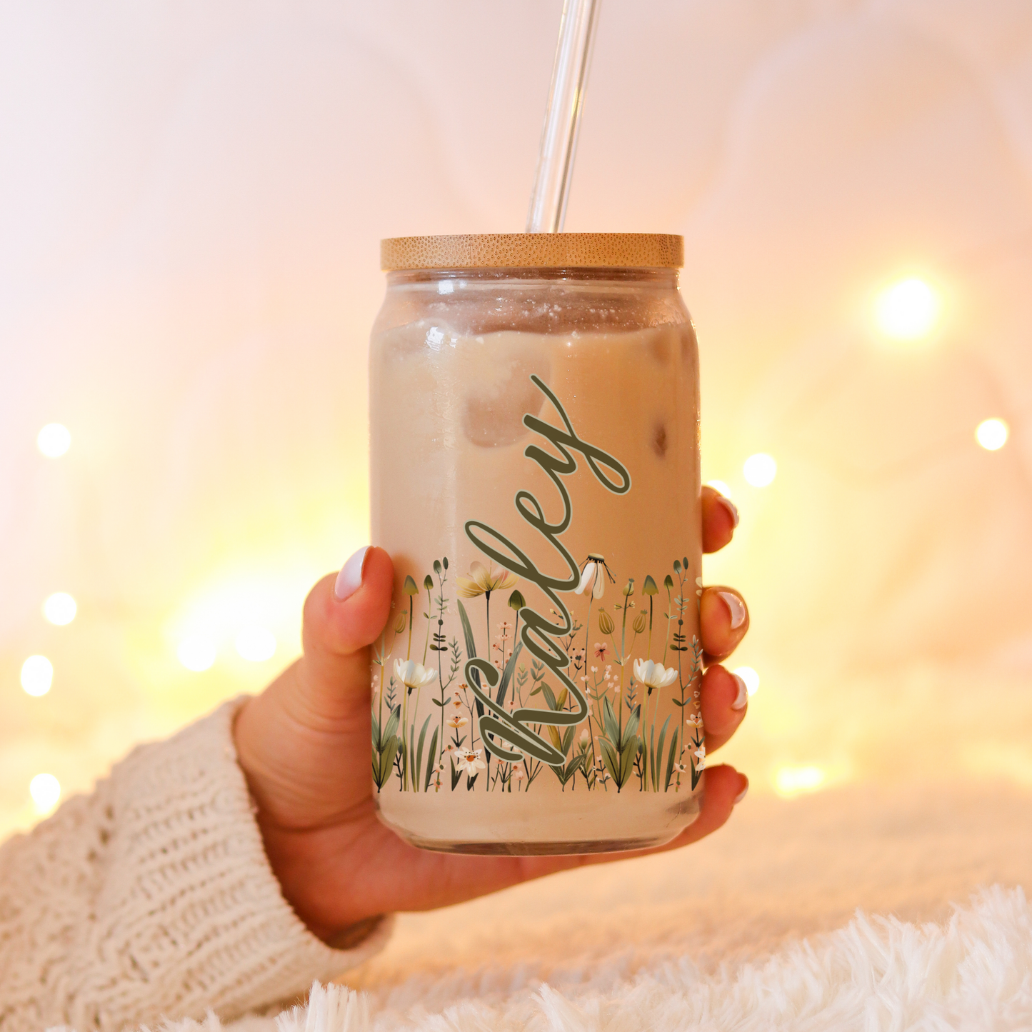 Gift Women Floral Coffee Glass Tumbler- Gardening Mom Gift