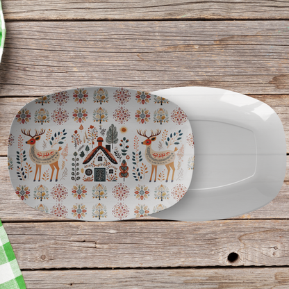 Deer nordic folk art platter - Hostess Family Gift Hygge Home