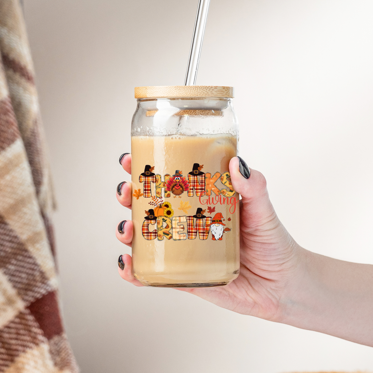 Thanksgiving Iced Coffee Cup - Personalized Family Matching Tumbler - Fall Hostess Gift