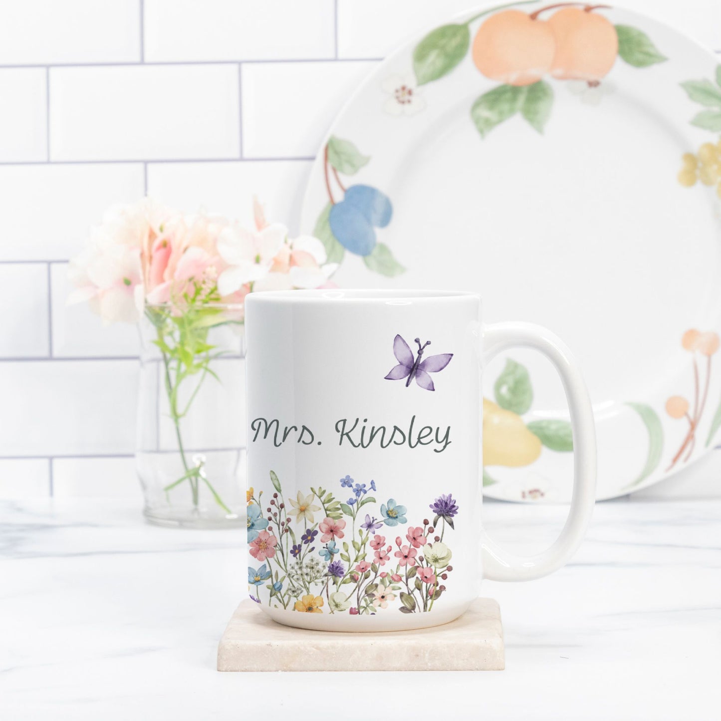 Thank you Gift for Babysitter, Nanny, Teacher and Daycare - Coffee Mug Wild Flowers