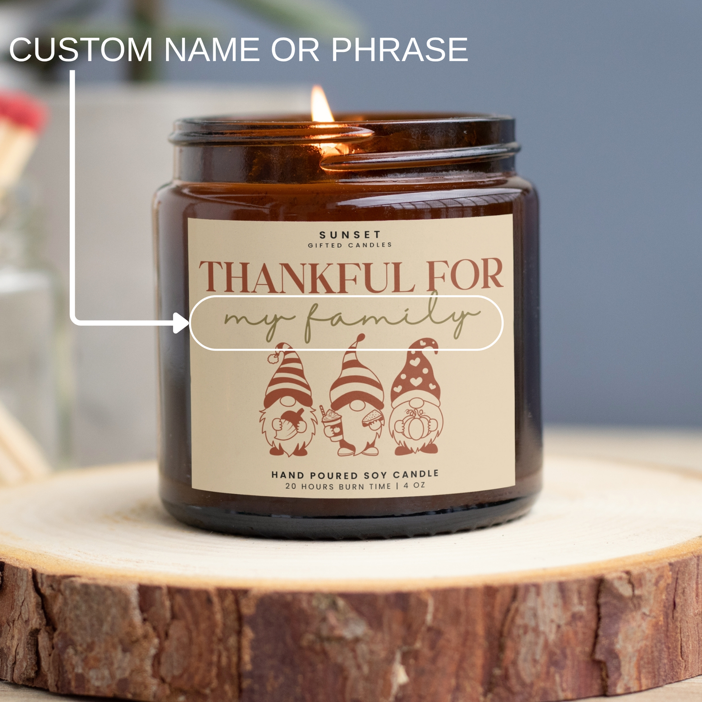 Thankful for you Message Candle Custom name for Fall and thanksgiving favors
