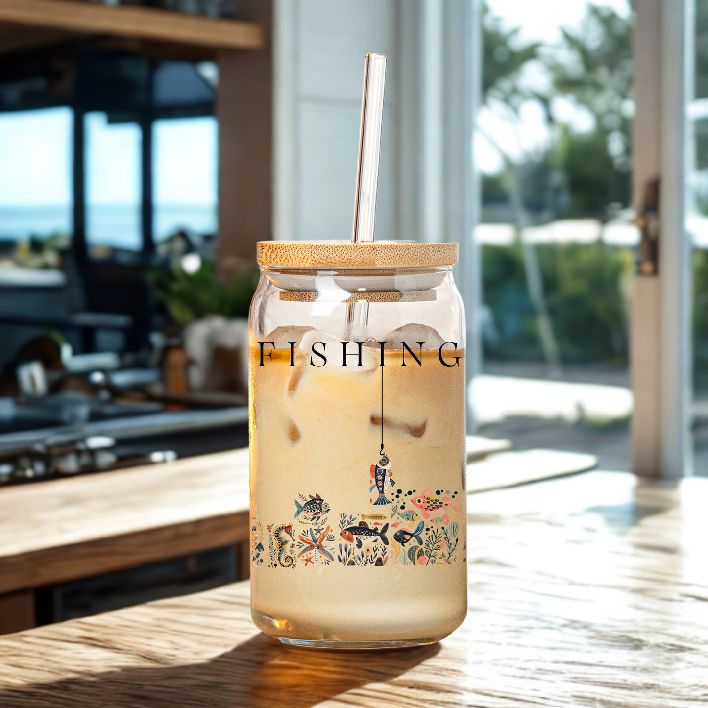 Fishing-Themed Sipper Glass Perfect Gift for Anglers - Sea Life Tumbler