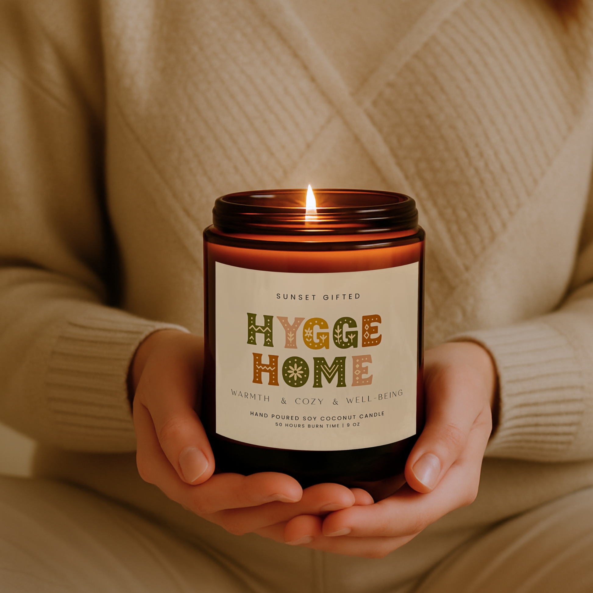 Candle with Hygge Home saying perfect gift for Nordic Scandinavian Home decor 