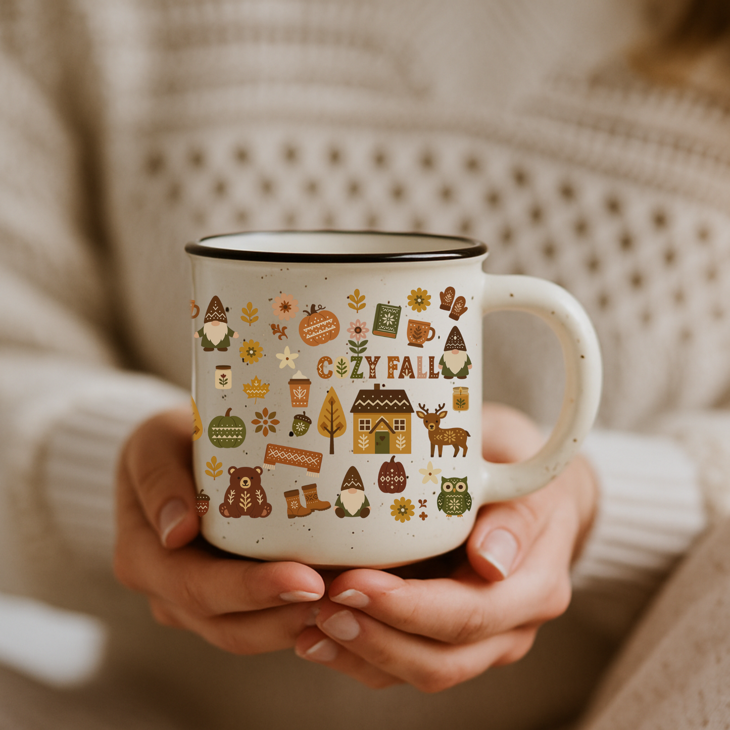 Hygge Coffee Mug - Cozy Campfire Ceramic Cup - Scandinavian Home Decor Gift