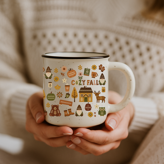 Hygge Coffee Mug - Cozy Campfire Ceramic Cup - Scandinavian Home Decor Gift
