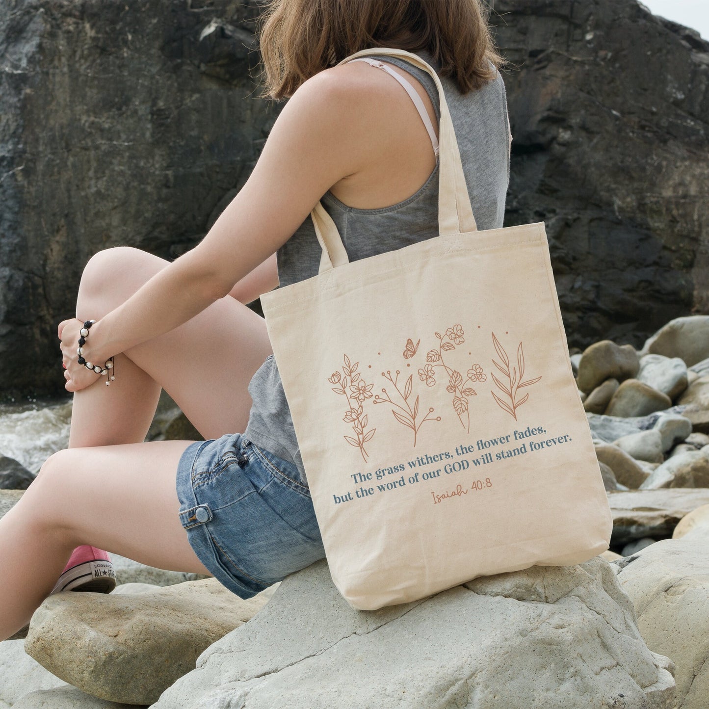 Christian Wildflower Tote Bag - Bible Verse Gift for Her - Church Bag for Women
