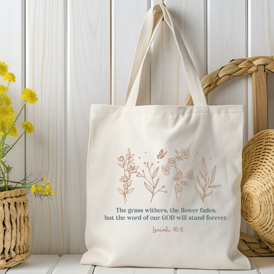 Christian Wildflower Tote Bag - Bible Verse Gift for Her - Church Bag for Women