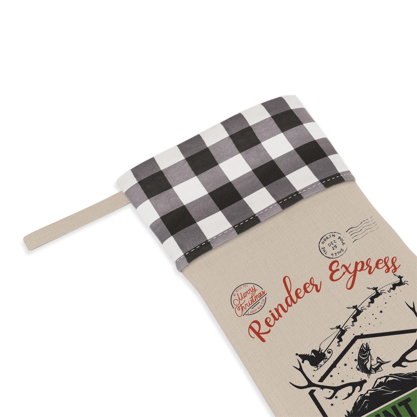 Mountain Christmas Stocking Fishing and Camping Holiday Rustic Gift Bag