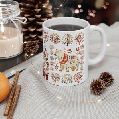 Bear Coffee Mug Scandinavian Folk Art - Nordic Hygge Home Gift