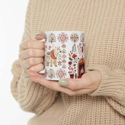 Bear Coffee Mug Scandinavian Folk Art - Nordic Hygge Home Gift